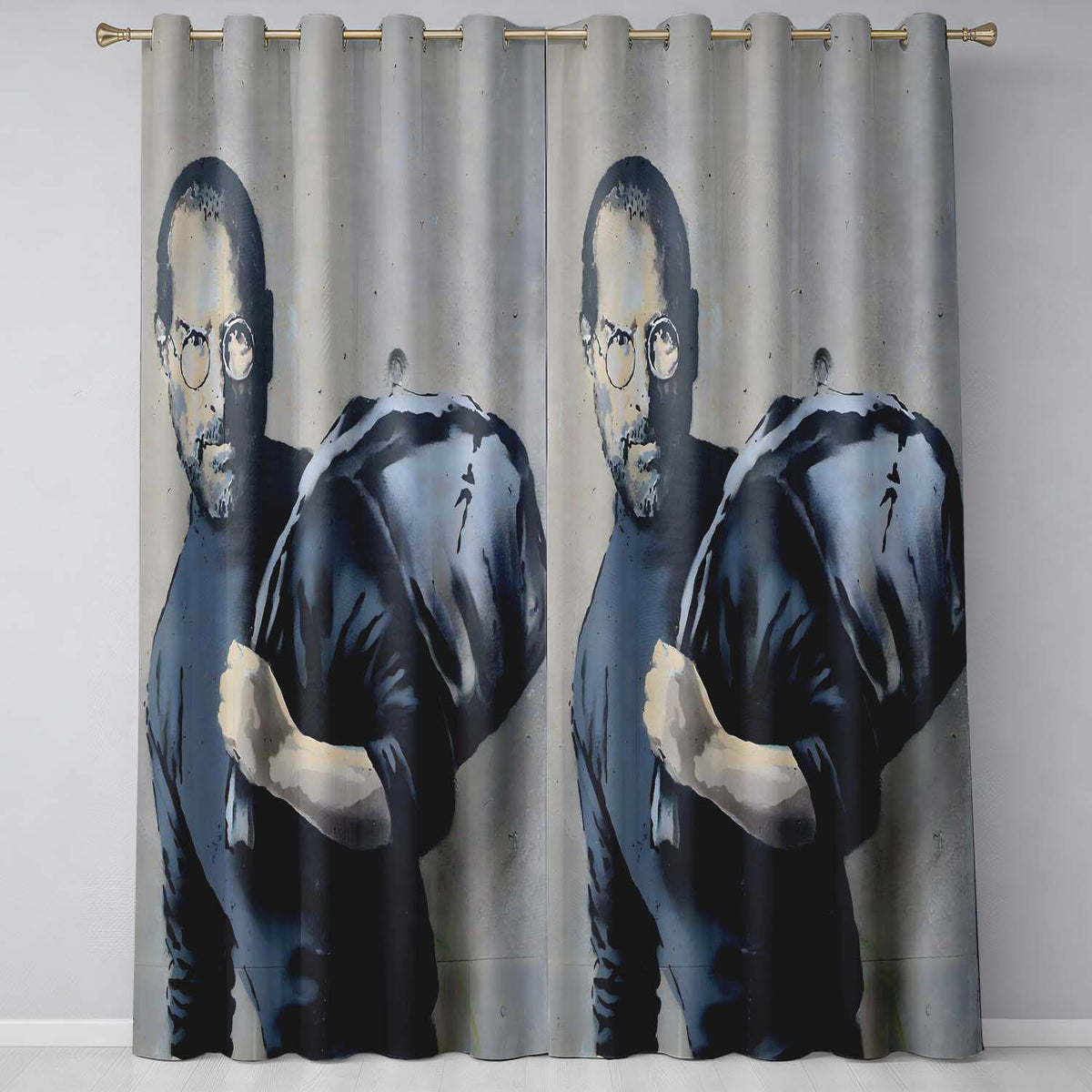 Visionary Man Holding Draped Figure Monochrome Street Art Contemporary Home Decor Readymade Eyelet Ring Top Thermal 100% Blackout Curtains
