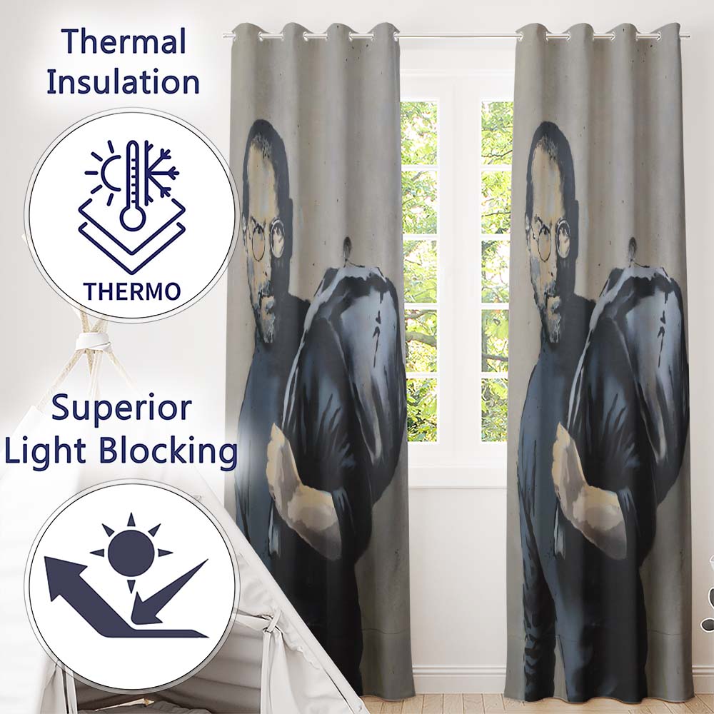 Visionary Man Holding Draped Figure Monochrome Street Art Contemporary Home Decor Readymade Eyelet Ring Top Thermal 100% Blackout Curtains