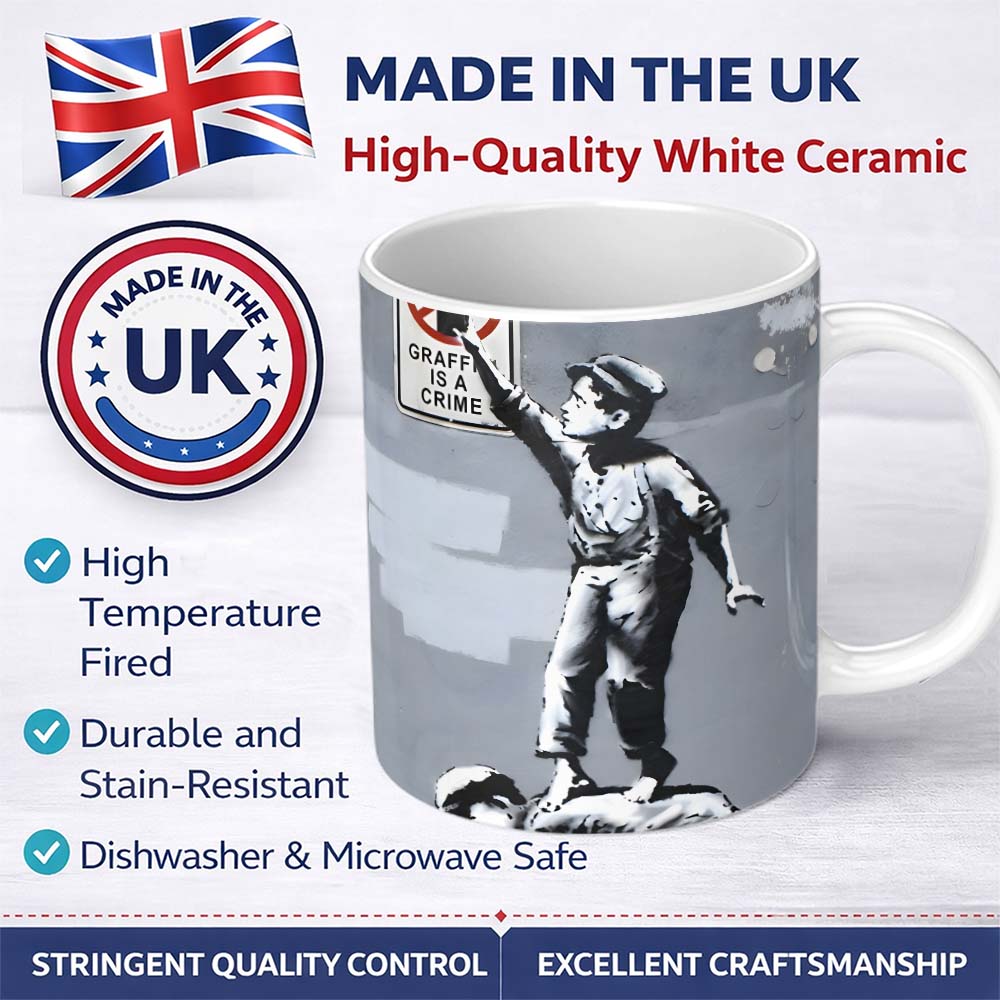 Children Reaching Graffiti Warning Sign Urban Stencil 11oz Ceramic Coffee Tea Mug White Large Handle