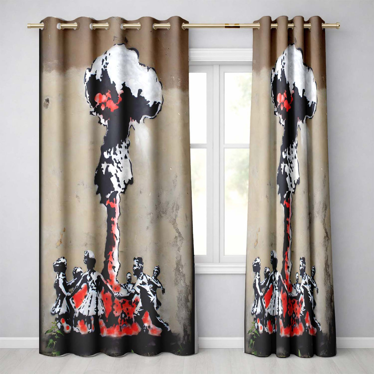 Red Black Explosion with Dancing Figures Street Art Stylish Design for Home Decor Readymade Eyelet Ring Top Thermal 100% Blackout Curtains