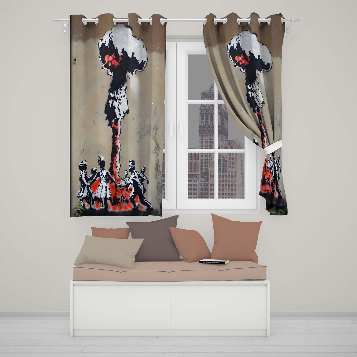 Red Black Explosion with Dancing Figures Street Art Stylish Design for Home Decor Readymade Eyelet Ring Top Thermal 100% Blackout Curtains