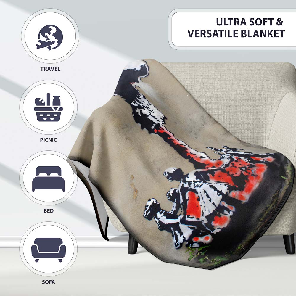 Red Black Explosion with Dancing Figures Street Art, All Season Comfort, Modern Interior Accent - Super Soft Fleece Blanket Bed Sofa Throw