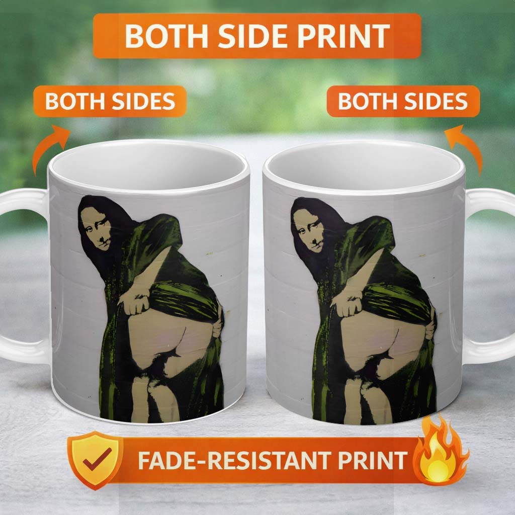 Pregnant Woman in Green Draped Dress Urban Stencil 11oz Ceramic Coffee Tea Mug White Large Handle