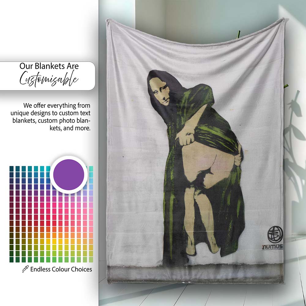 Pregnant Woman in Green Draped Dress Urban Stencil, All Season Comfort, Stylish Room Decoration - Super Soft Fleece Blanket Bed Sofa Throw