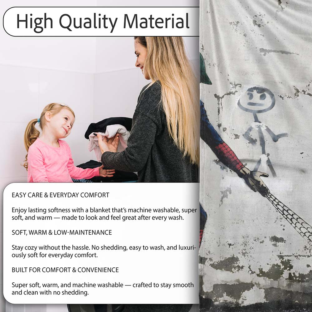 Street Hero Casting Web at Litter Urban Graffiti, All Season Comfort, Decorative Wall Art Style - Super Soft Fleece Blanket Bed Sofa Throw