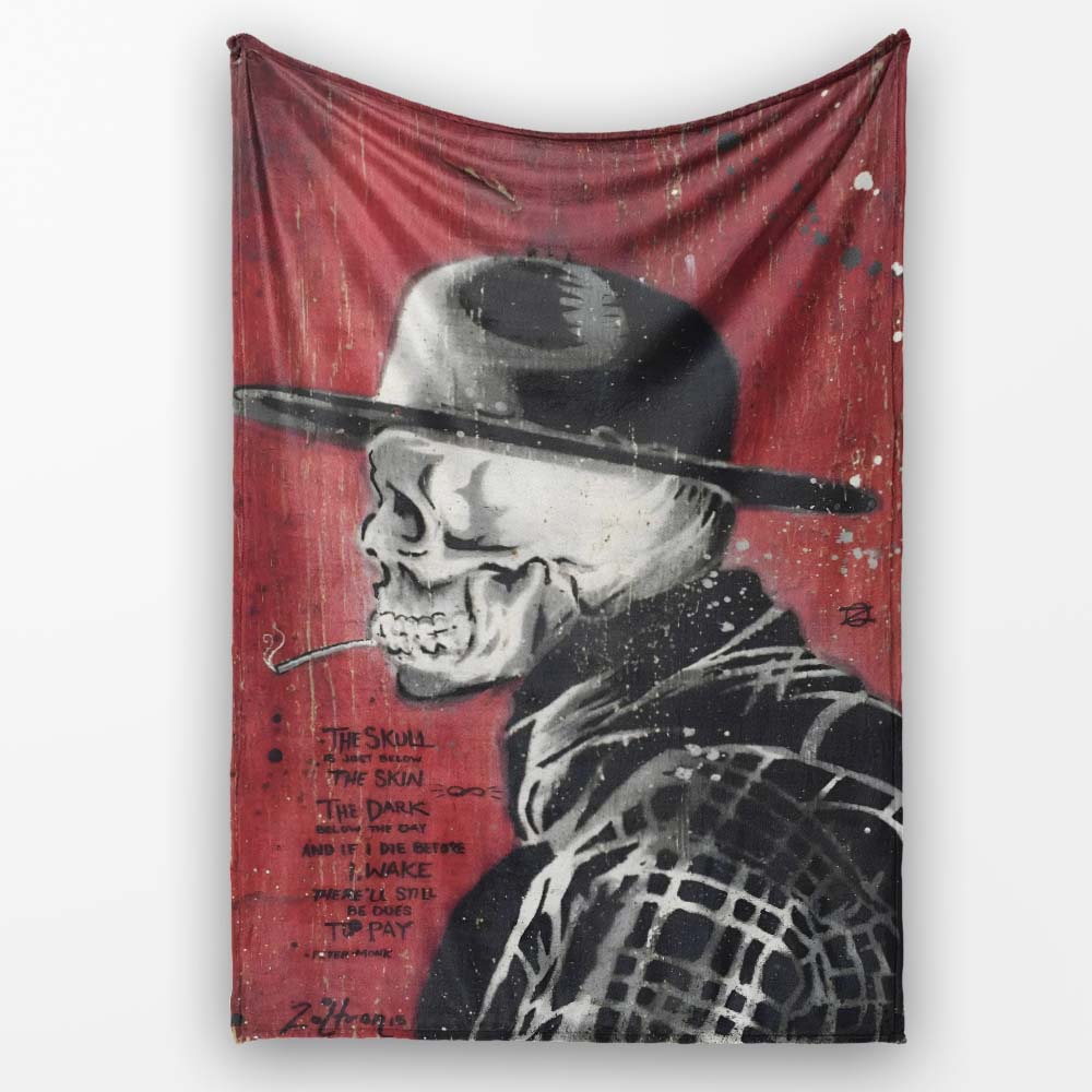 Skull in Bowler Hat on Red Grunge Background, Comfortable Everyday Use, Stylish Room Decoration - Super Soft Fleece Blanket Bed Sofa Throw