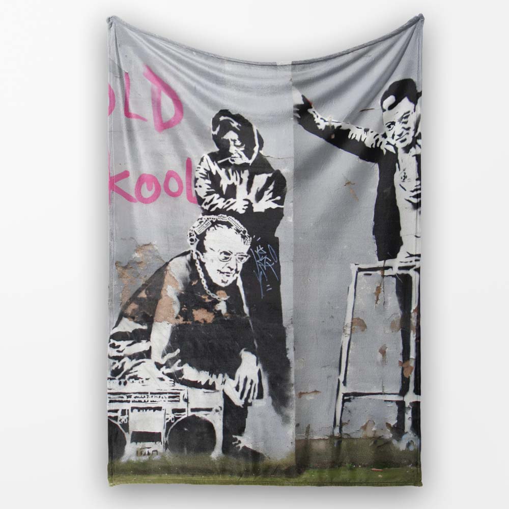 Old School Street Crew with Boombox Monochrome Stencil, Decorative Comfortable Everyday Comfort - Super Soft Fleece Blanket Bed Sofa Throw