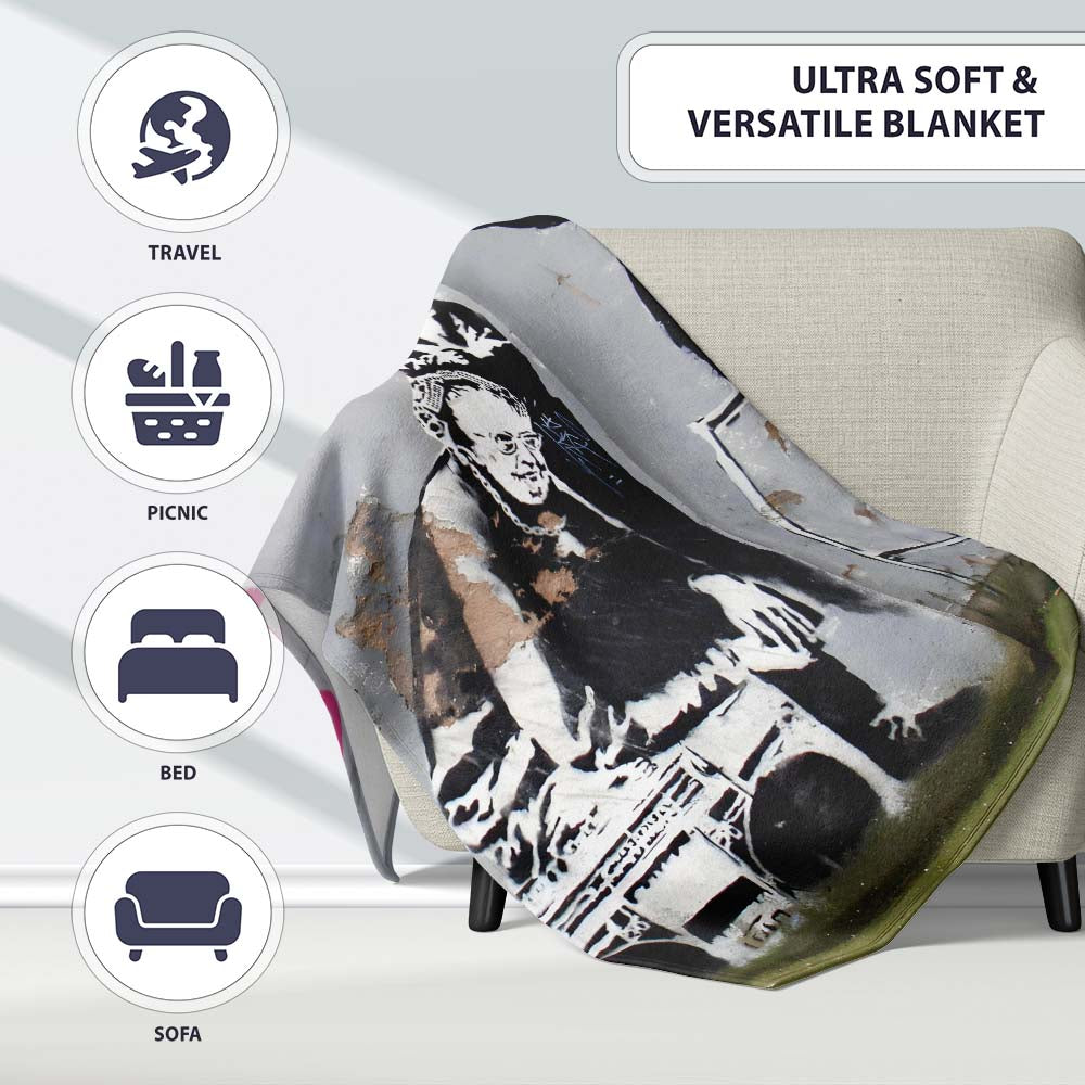 Old School Street Crew with Boombox Monochrome Stencil, Decorative Comfortable Everyday Comfort - Super Soft Fleece Blanket Bed Sofa Throw
