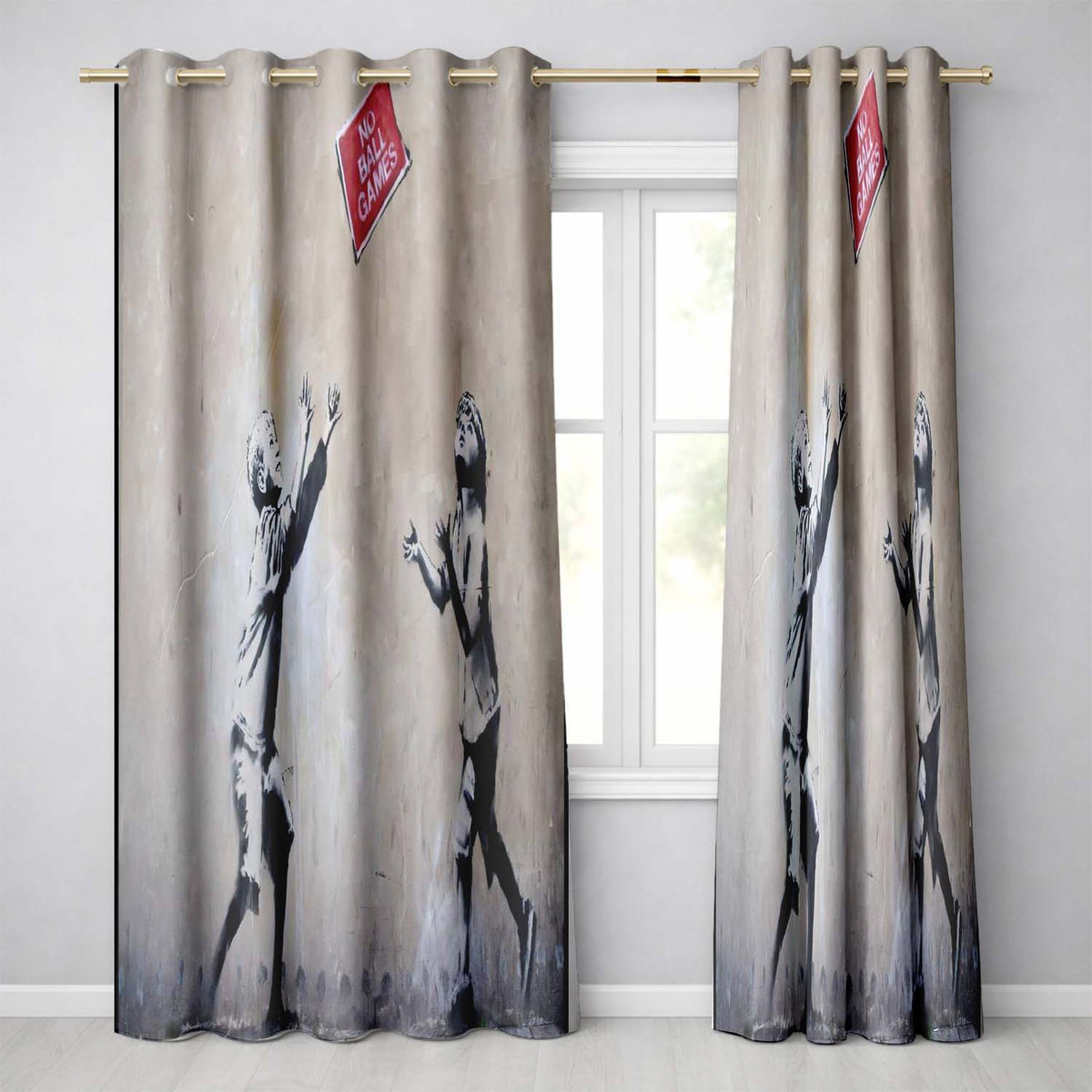 Children Reaching for Red Sign Satirical Street Art Vibrant Design for Home Decor Readymade Eyelet Ring Top Thermal 100% Blackout Curtains