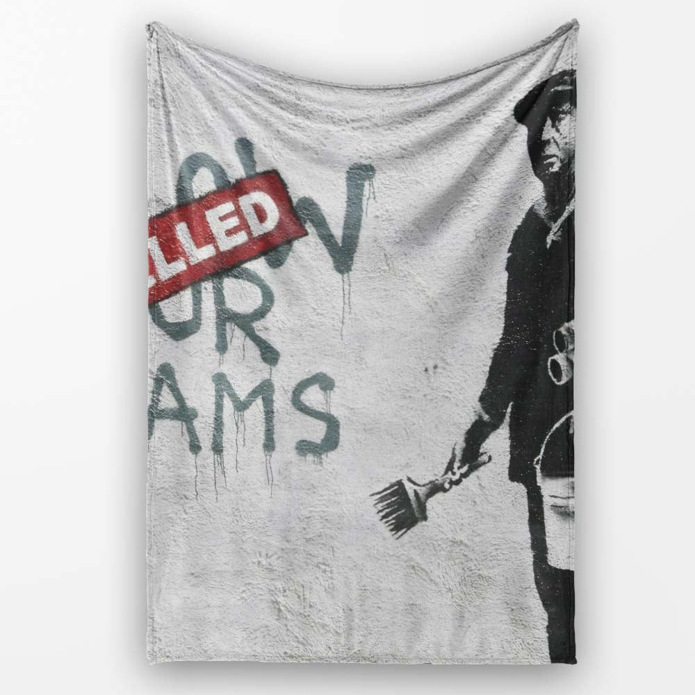Cancelled Dreams Painter Monochrome Protest Stencil, All Season Comfort, Modern Interior Accent - Super Soft Fleece Blanket Bed Sofa Throw