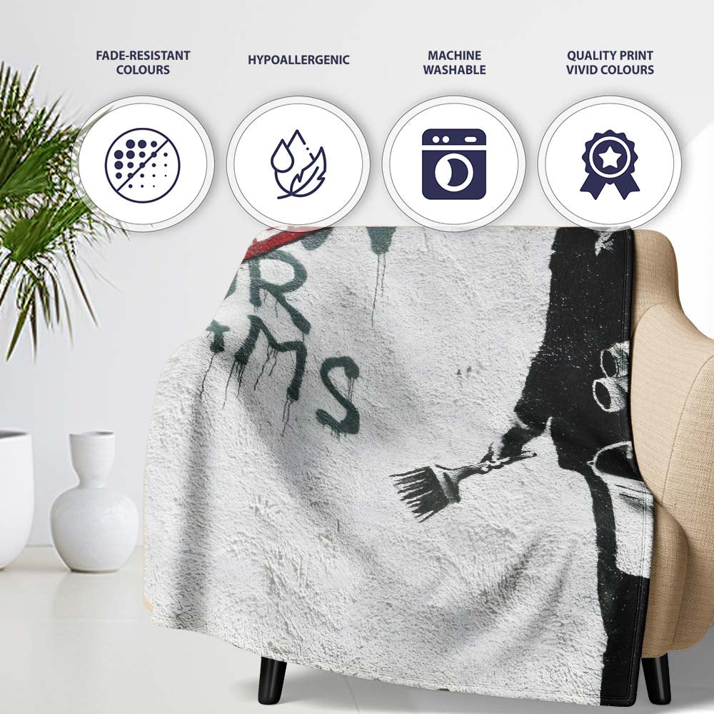 Cancelled Dreams Painter Monochrome Protest Stencil, All Season Comfort, Modern Interior Accent - Super Soft Fleece Blanket Bed Sofa Throw