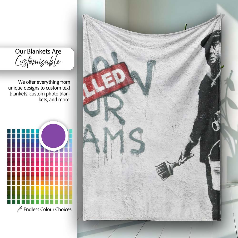 Cancelled Dreams Painter Monochrome Protest Stencil, All Season Comfort, Modern Interior Accent - Super Soft Fleece Blanket Bed Sofa Throw