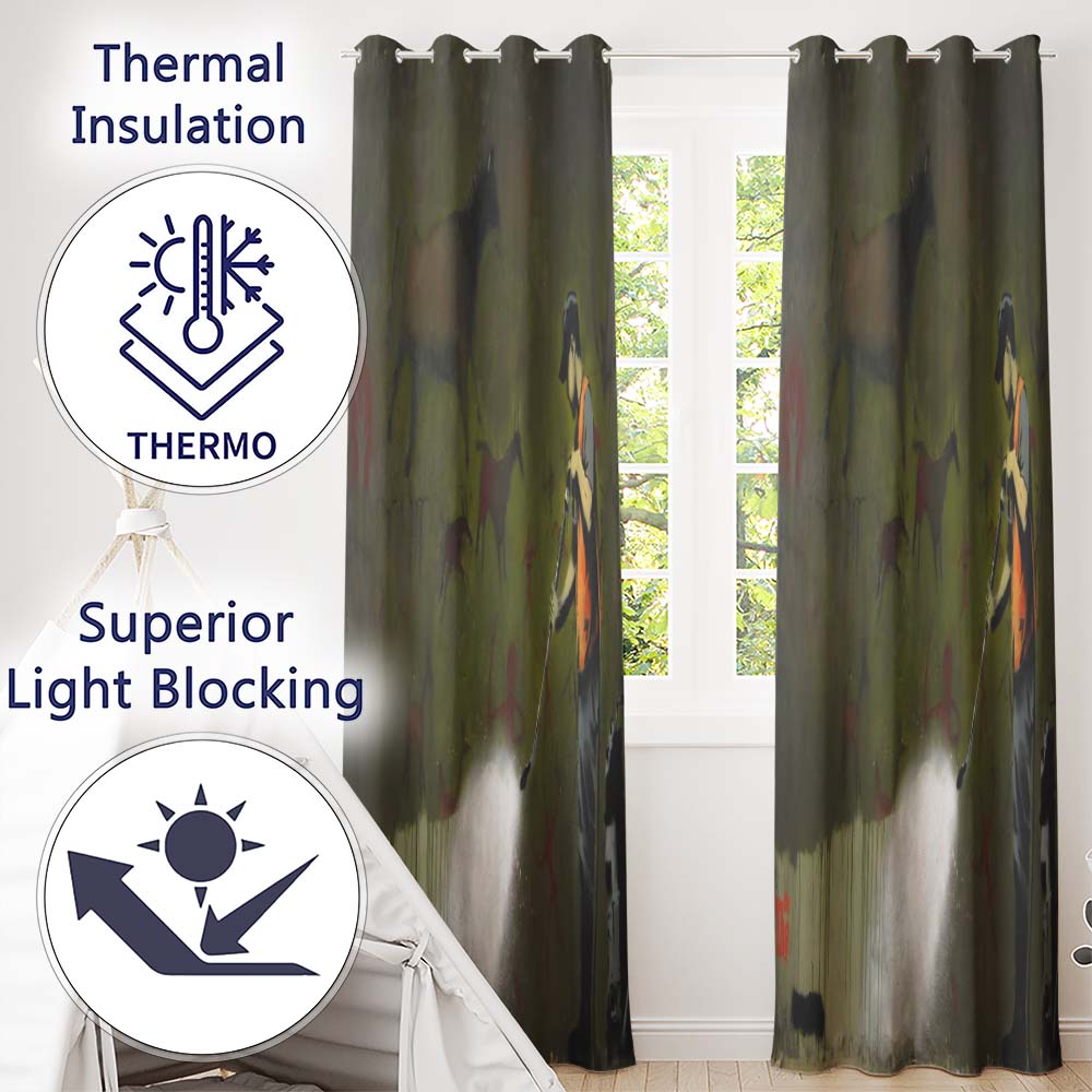 Worker Cleaning Ancient Cave Art Green Urban Mural Artistic Design for Home Decor Readymade Eyelet Ring Top Thermal 100% Blackout Curtains