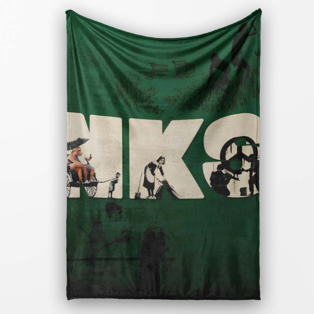 Dark Green Street Art Typography Collage Stencil, All Season Comfort, Gift for Adults and Teens - Super Soft Fleece Blanket Bed Sofa Throw