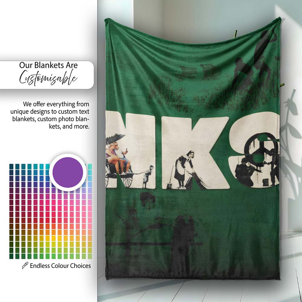 Dark Green Street Art Typography Collage Stencil, All Season Comfort, Gift for Adults and Teens - Super Soft Fleece Blanket Bed Sofa Throw