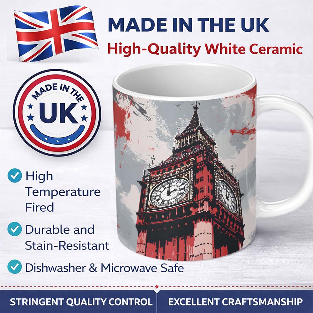 Red Black Clock Tower London Landmark Pop Art 11oz Ceramic Coffee Tea Mug White Large Handle