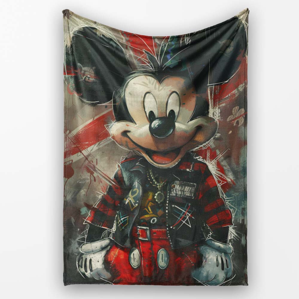 Punk Mouse Character Red Black Urban Graffiti, All Season Comfort, Thoughtful Housewarming Gift - Super Soft Fleece Blanket Bed Sofa Throw