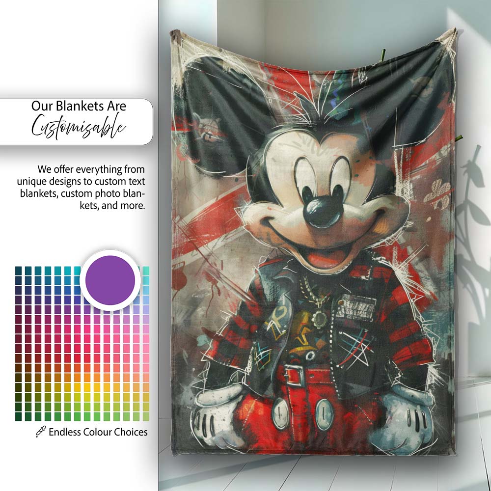 Punk Mouse Character Red Black Urban Graffiti, All Season Comfort, Thoughtful Housewarming Gift - Super Soft Fleece Blanket Bed Sofa Throw