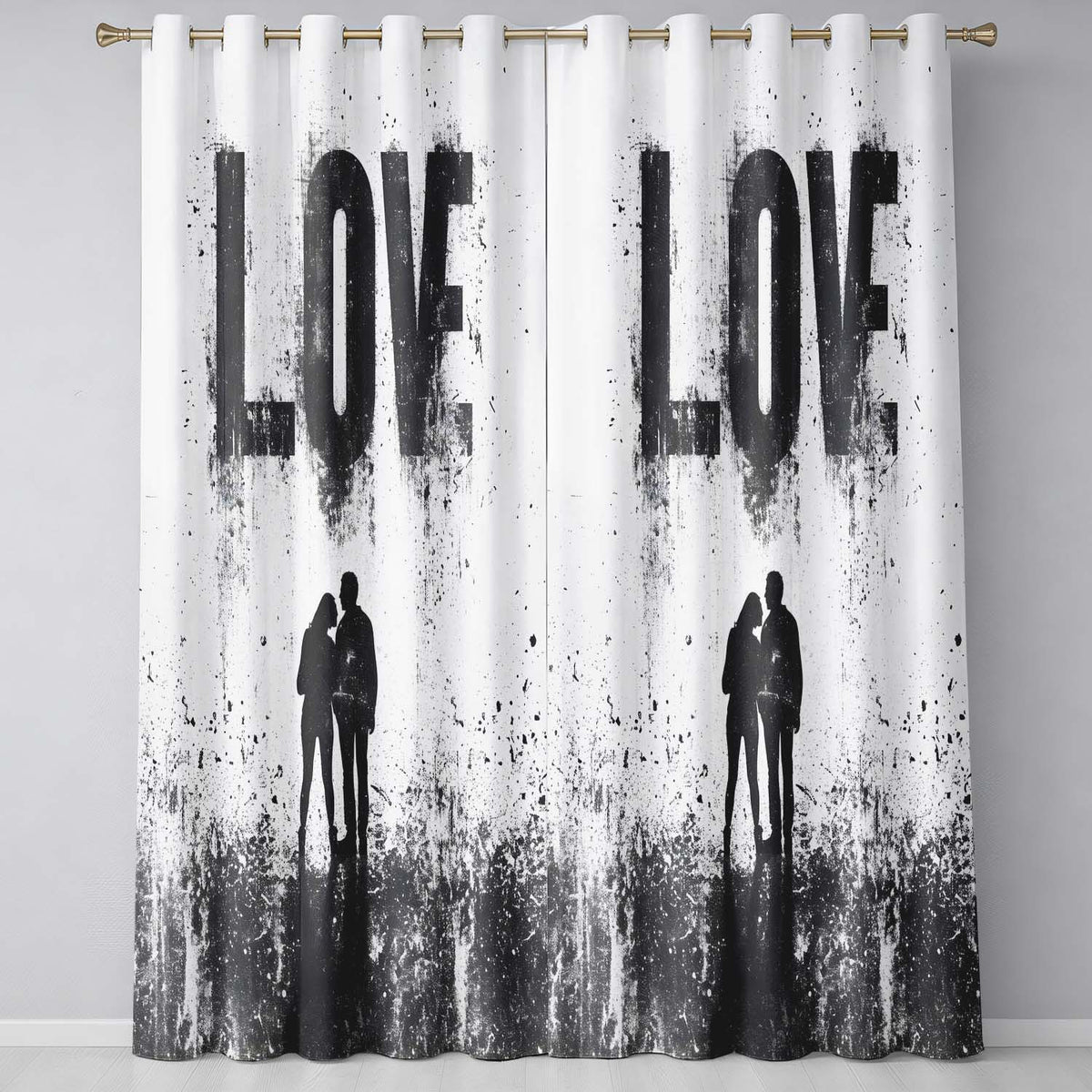 Black Love Typography Couple Silhouette Minimalist Expressive Wall Art Home Decor Readymade Eyelet Ring Top Thermal 100% Blackout Curtains