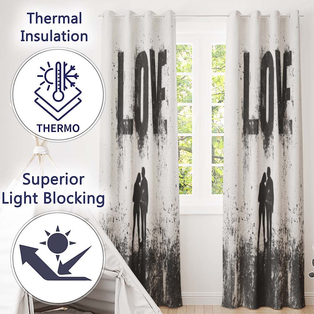 Black Love Typography Couple Silhouette Minimalist Expressive Wall Art Home Decor Readymade Eyelet Ring Top Thermal 100% Blackout Curtains