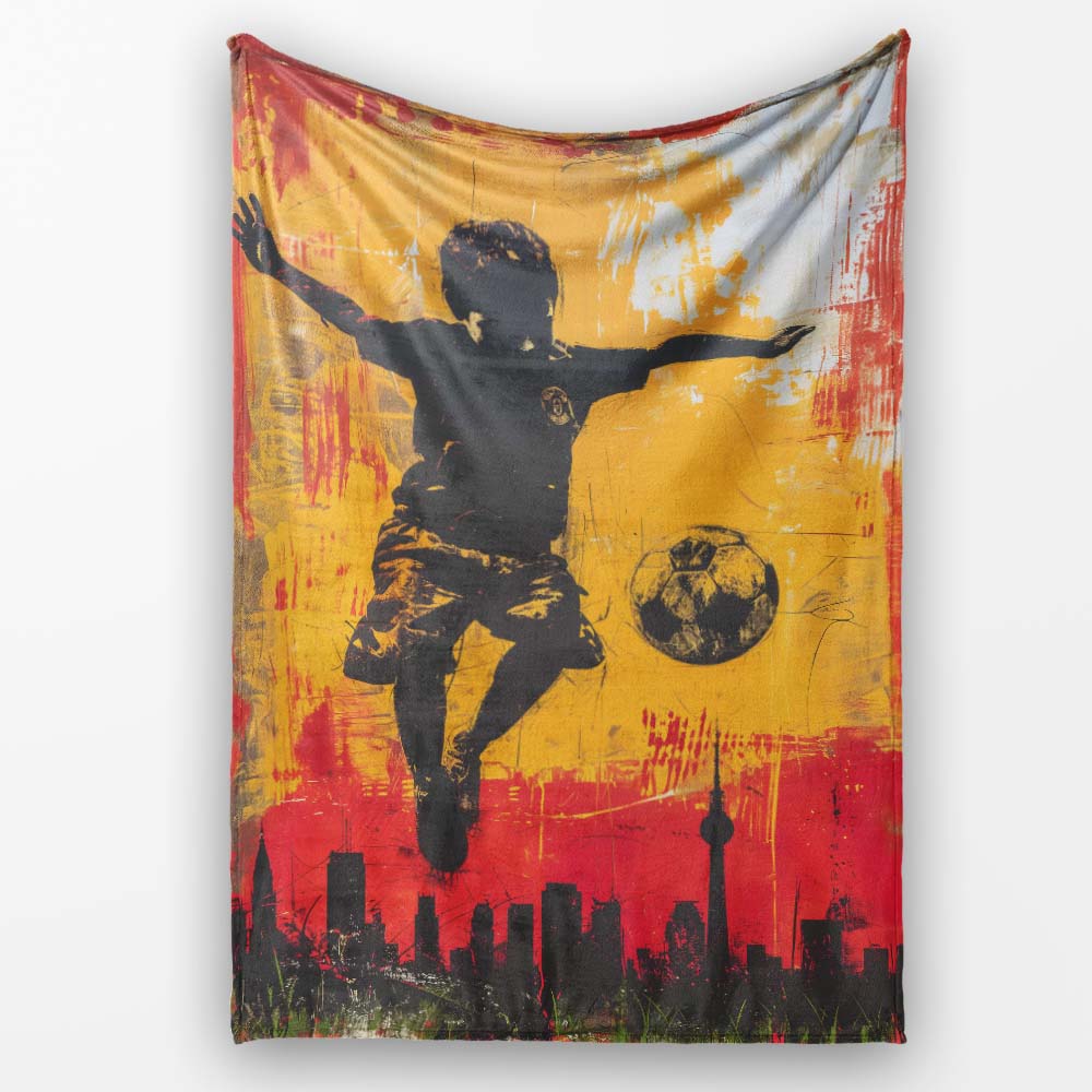 Orange Red Football Player City Skyline Urban Art, All Season Comfort, Comfortable Everyday Use - Super Soft Fleece Blanket Bed Sofa Throw