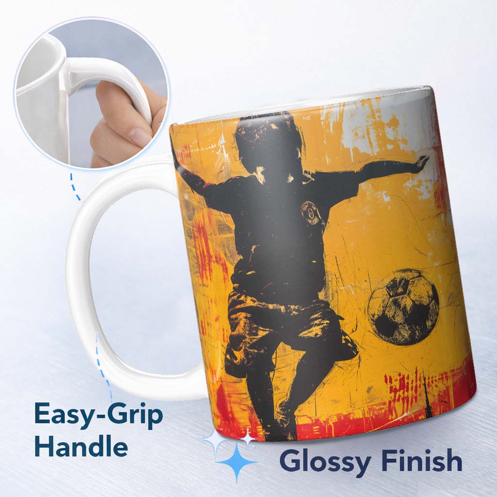 Orange Red Football Player City Skyline Urban Art 11oz Ceramic Coffee Tea Mug White Large Handle