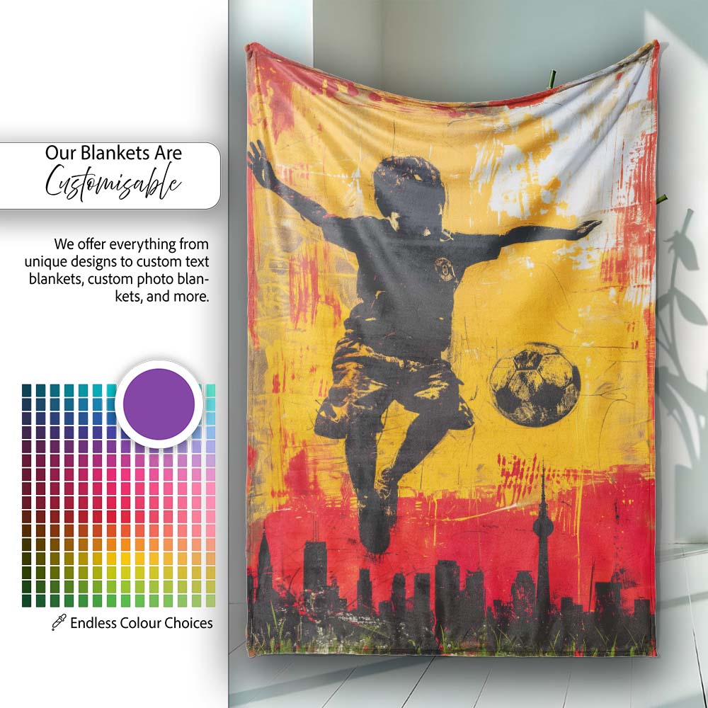 Orange Red Football Player City Skyline Urban Art, All Season Comfort, Comfortable Everyday Use - Super Soft Fleece Blanket Bed Sofa Throw