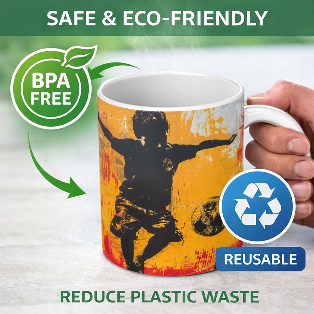 Orange Red Football Player City Skyline Urban Art 11oz Ceramic Coffee Tea Mug White Large Handle