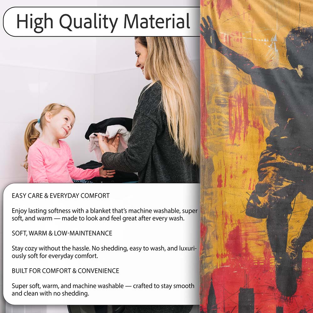 Orange Red Football Player City Skyline Urban Art, All Season Comfort, Comfortable Everyday Use - Super Soft Fleece Blanket Bed Sofa Throw