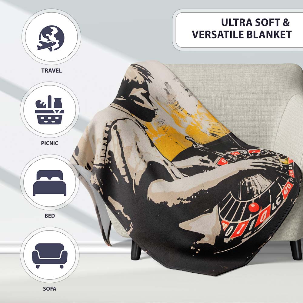 Young Boy Playing Roulette Beige Black Pop Art, Lightweight Warm Gift, Comfortable Everyday Use - Super Soft Fleece Blanket Bed Sofa Throw