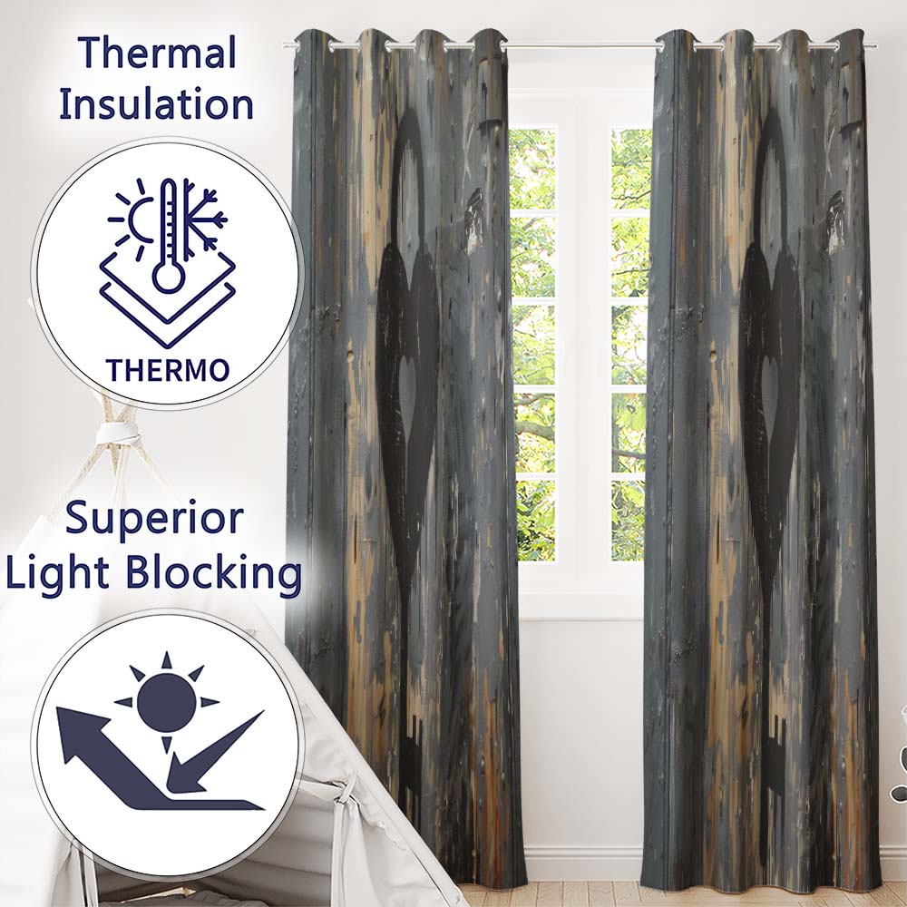 Black Heart Padlock and Key Industrial Graffiti Vibrant Artwork for Bedroom Decor Readymade Eyelet Ring Top Thermal 100% Blackout Curtains