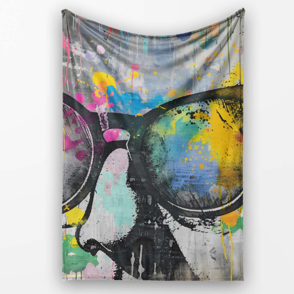 Colourful Oversized Sunglasses Abstract Paint Splash, Lightweight Comfortable Decorative Accent - Super Soft Fleece Blanket Bed Sofa Throw