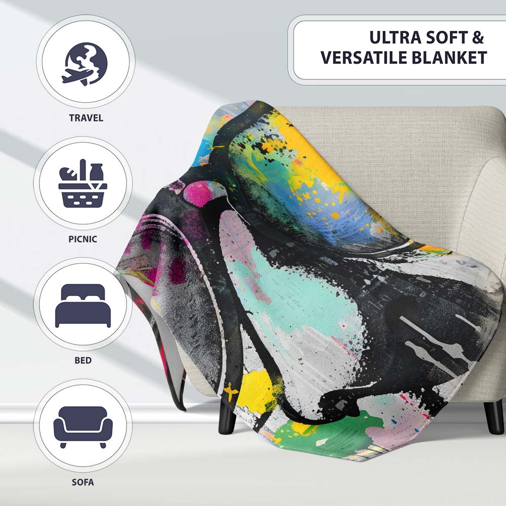 Colourful Oversized Sunglasses Abstract Paint Splash, Lightweight Comfortable Decorative Accent - Super Soft Fleece Blanket Bed Sofa Throw
