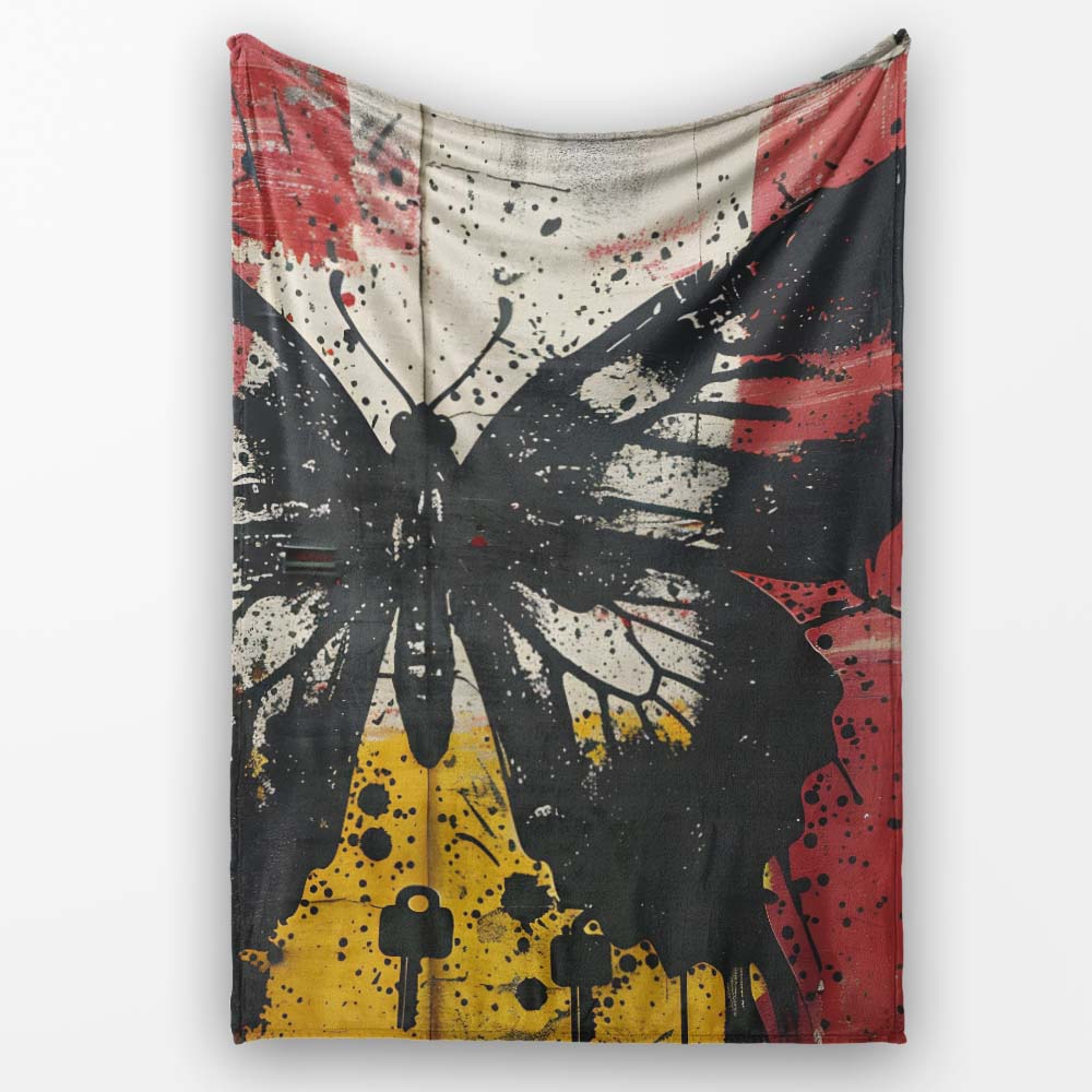 Black Butterfly Red Yellow Urban Graffiti Design, All Season Comfort, Decorative Wall Art Style - Super Soft Fleece Blanket Bed Sofa Throw