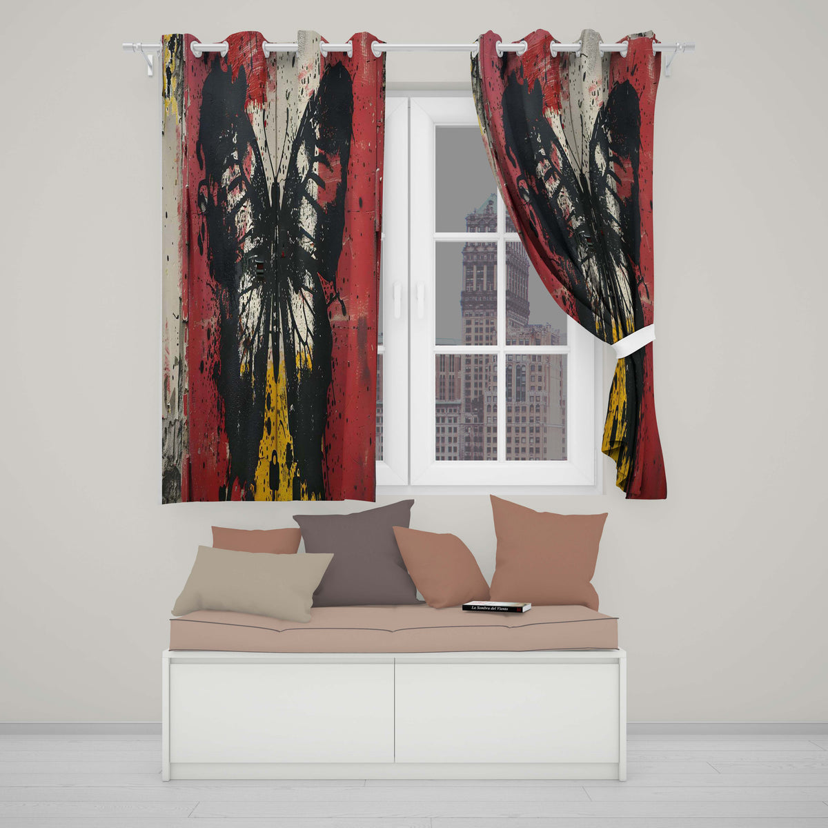 Black Butterfly Red Yellow Urban Graffiti Design Modern Artwork for Bedroom Decor Readymade Eyelet Ring Top Thermal 100% Blackout Curtains