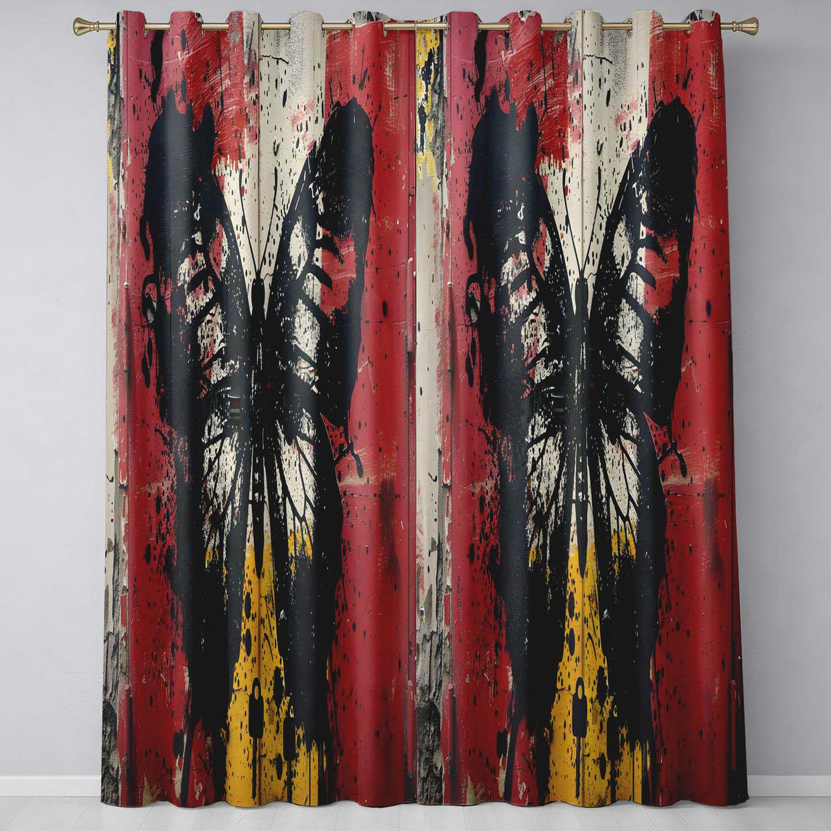 Black Butterfly Red Yellow Urban Graffiti Design Modern Artwork for Bedroom Decor Readymade Eyelet Ring Top Thermal 100% Blackout Curtains