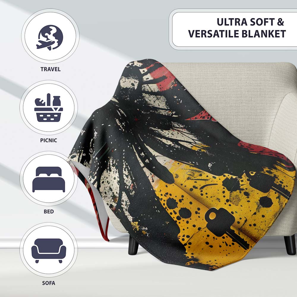 Black Butterfly Red Yellow Urban Graffiti Design, All Season Comfort, Decorative Wall Art Style - Super Soft Fleece Blanket Bed Sofa Throw