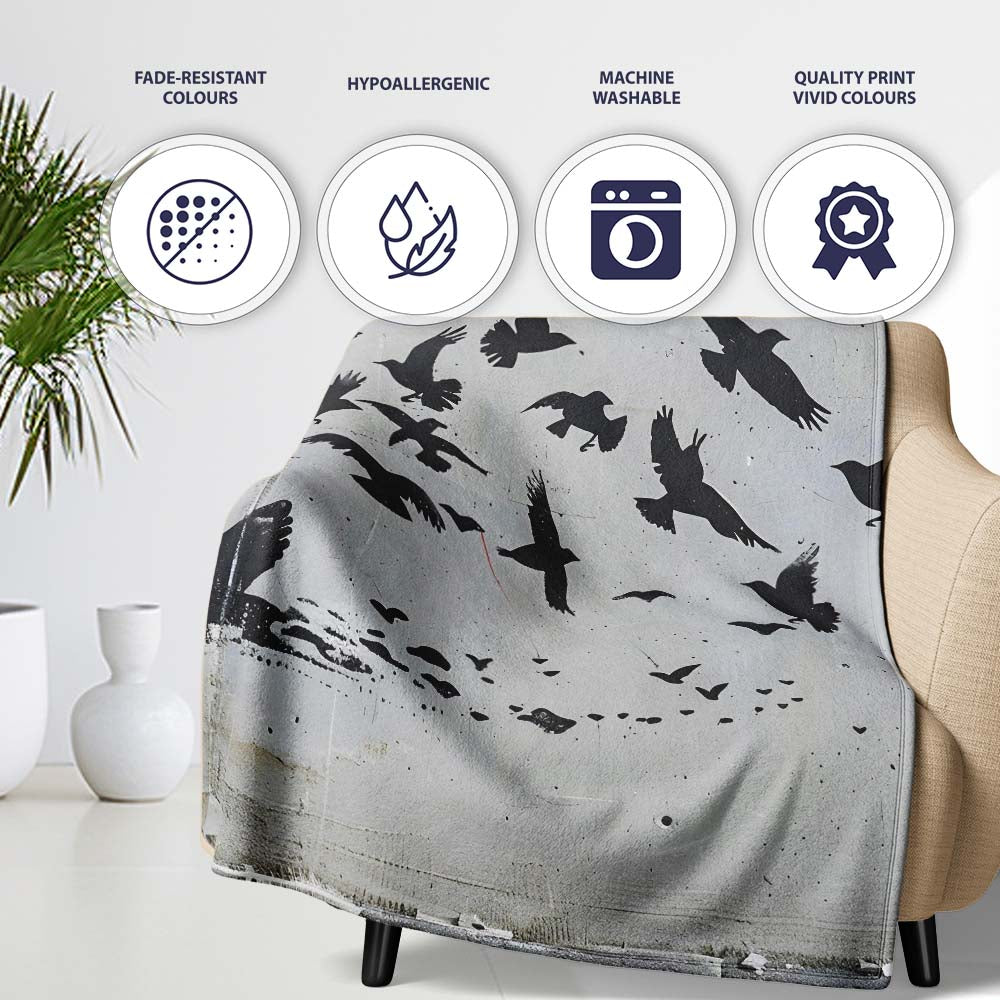 Boy Reading Red Book Flying Birds Stencil Art, All Season Comfort, Thoughtful Housewarming Gift - Super Soft Fleece Blanket Bed Sofa Throw