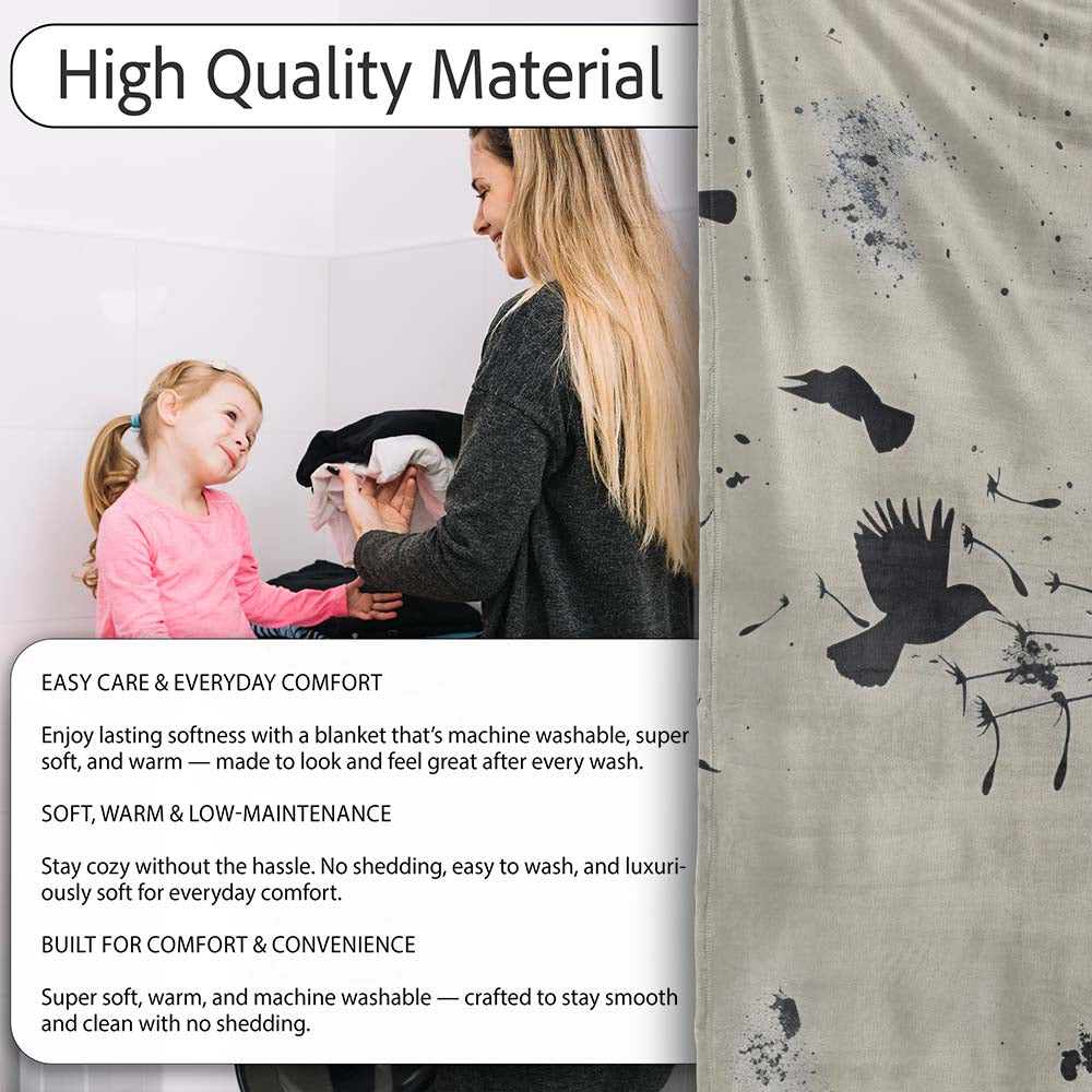 Girl Blowing Birds Black Silhouette Minimalist Art, All Season Comfort, Stylish Room Decoration - Super Soft Fleece Blanket Bed Sofa Throw