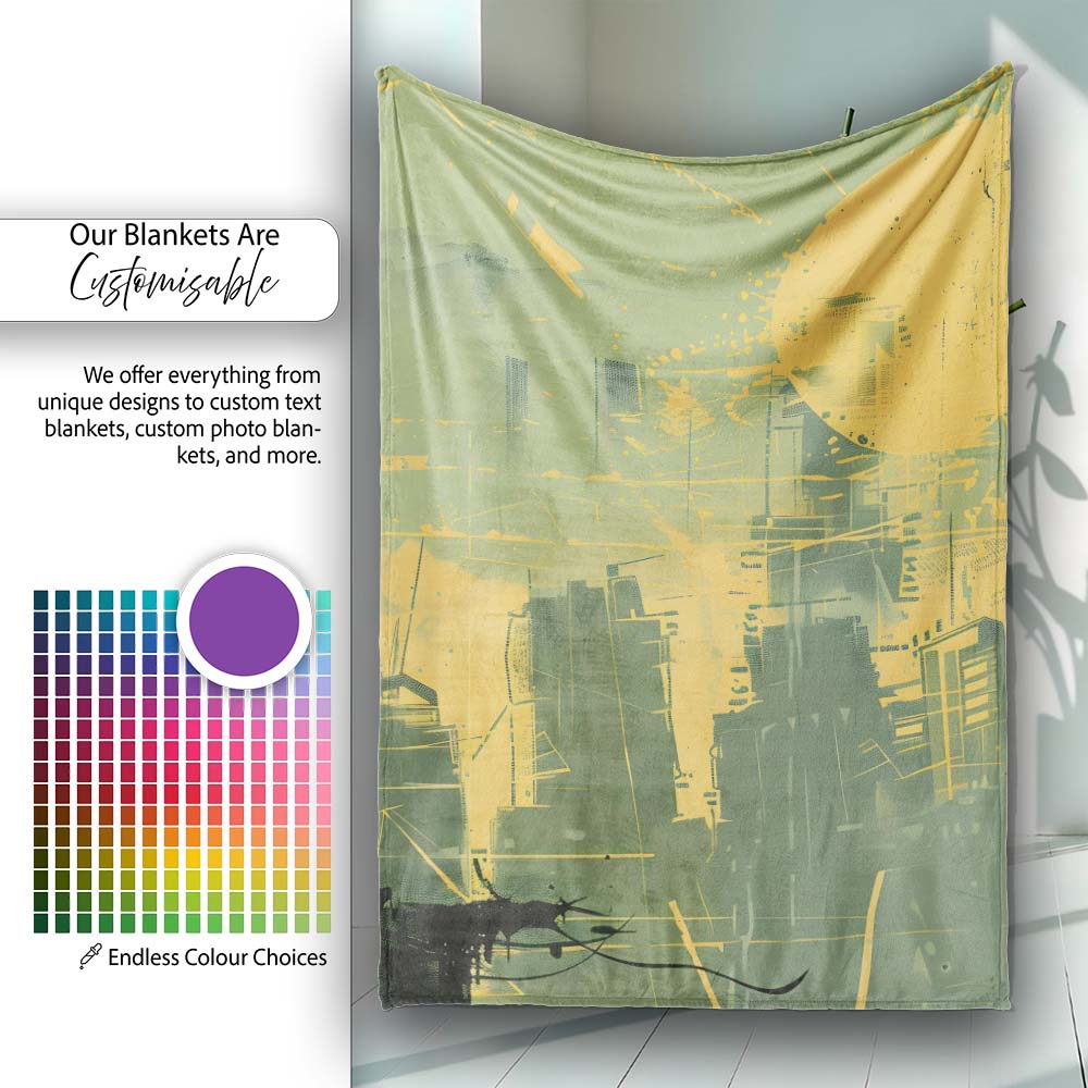 Urban Soldier Silhouette Green Yellow City Skyline, All Season Comfort, Stylish Room Decoration - Super Soft Fleece Blanket Bed Sofa Throw