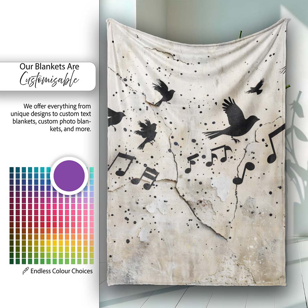 Flying Birds Music Cage Freedom Graffiti Artwork, All Season Comfort, Decorative Wall Art Style - Super Soft Fleece Blanket Bed Sofa Throw