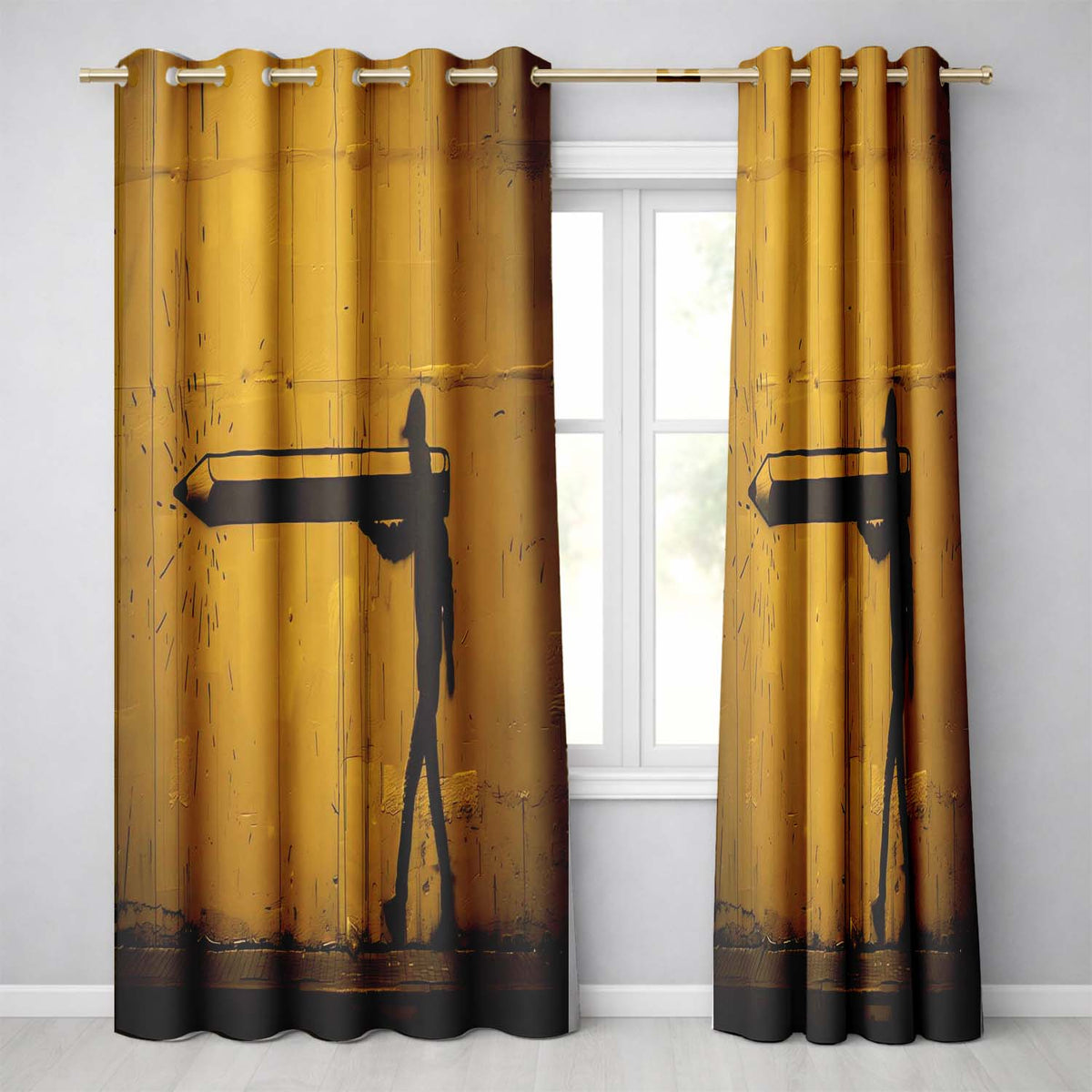 Yellow Giant Pencil Walking Figure Urban Artwork Contemporary Artistic Home Decor Readymade Eyelet Ring Top Thermal 100% Blackout Curtains