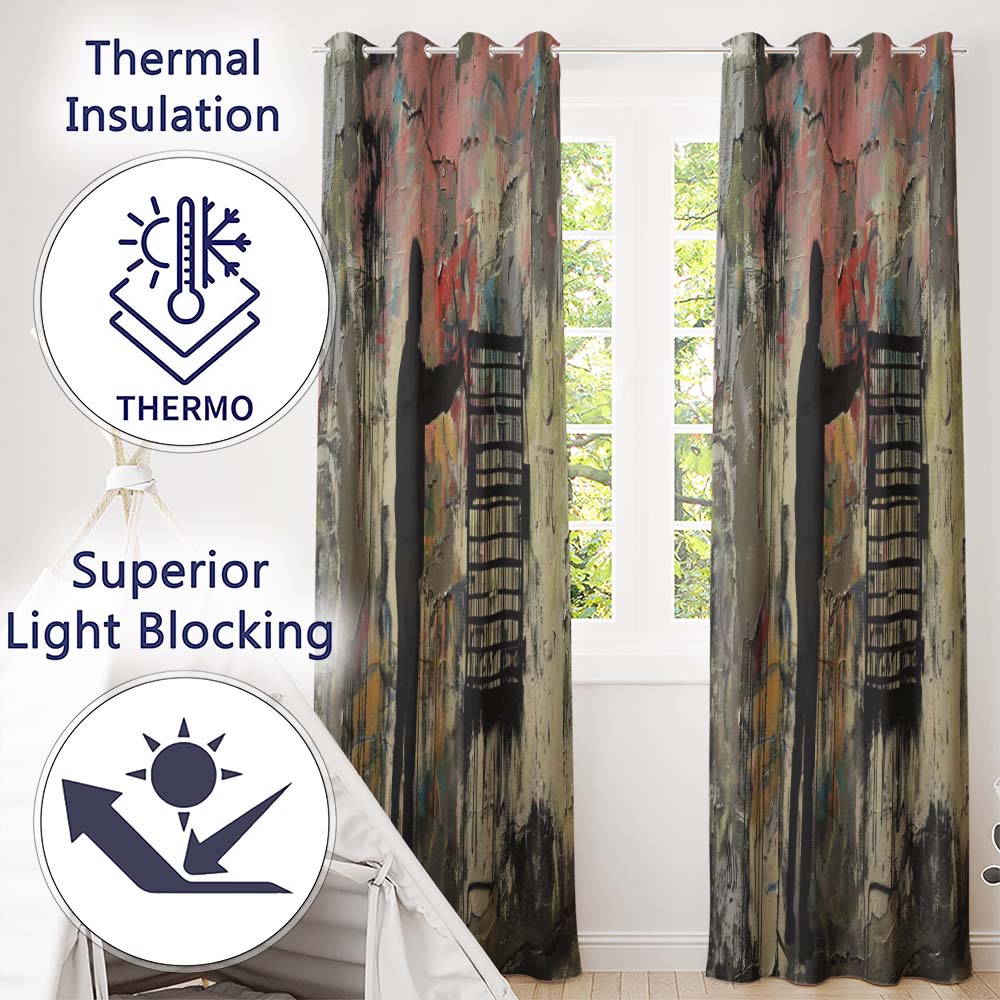 Man Unlocking Urban Cage Graffiti Scene Vibrant Expressive Artwork for Home Decor Readymade Eyelet Ring Top Thermal 100% Blackout Curtains
