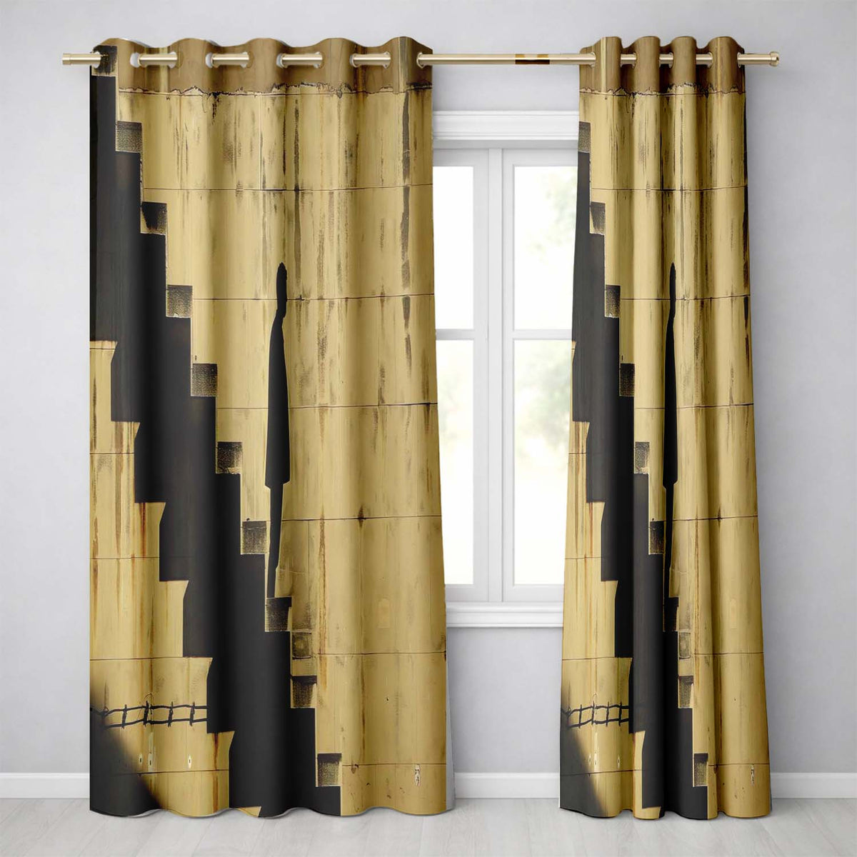 Lone Man on Abstract Staircase Sepia Art Modern Decorative Artwork for Home Decor Readymade Eyelet Ring Top Thermal 100% Blackout Curtains