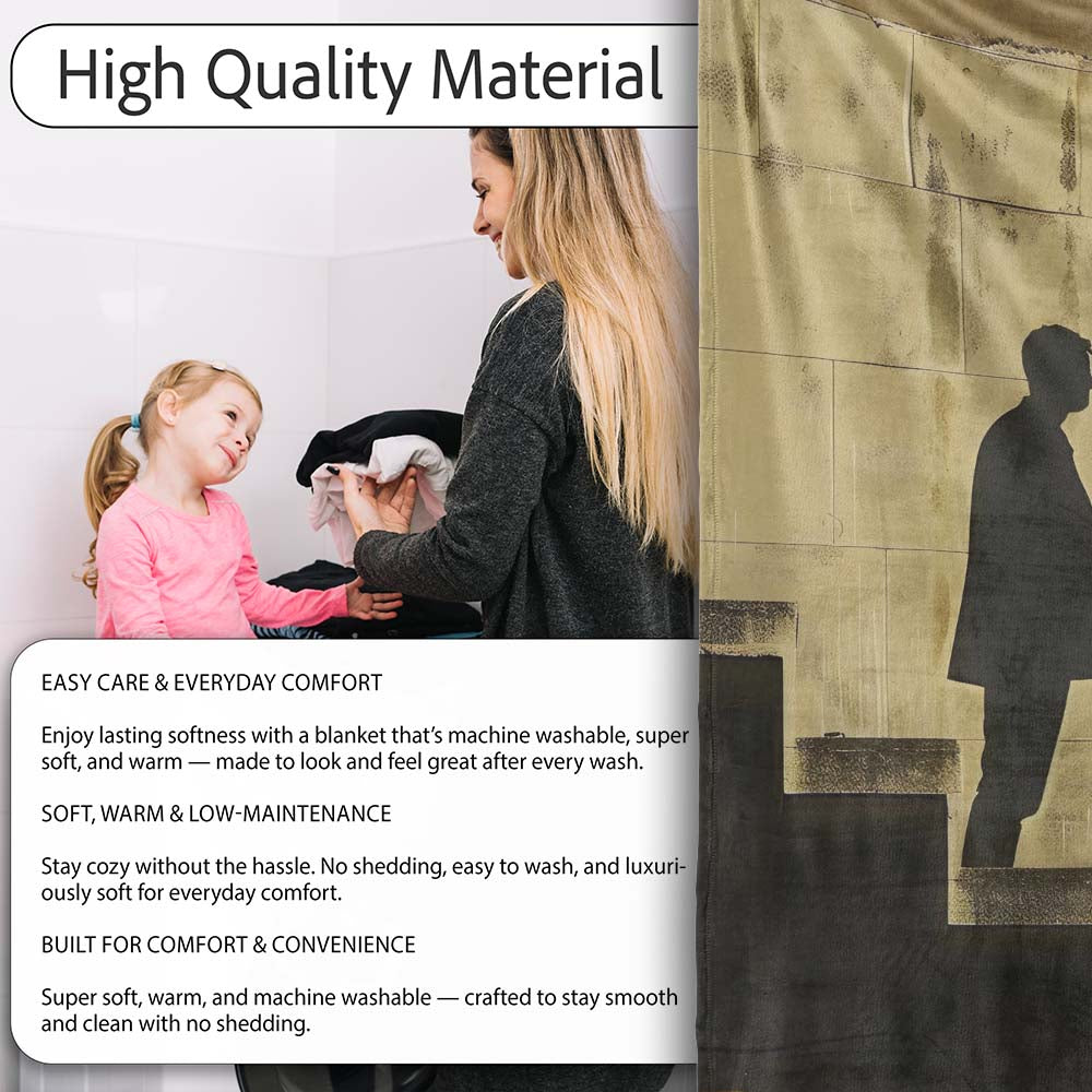 Lone Man on Abstract Staircase Sepia Art, Bedroom Living Room Accent, Gift for Adults and Teens - Super Soft Fleece Blanket Bed Sofa Throw