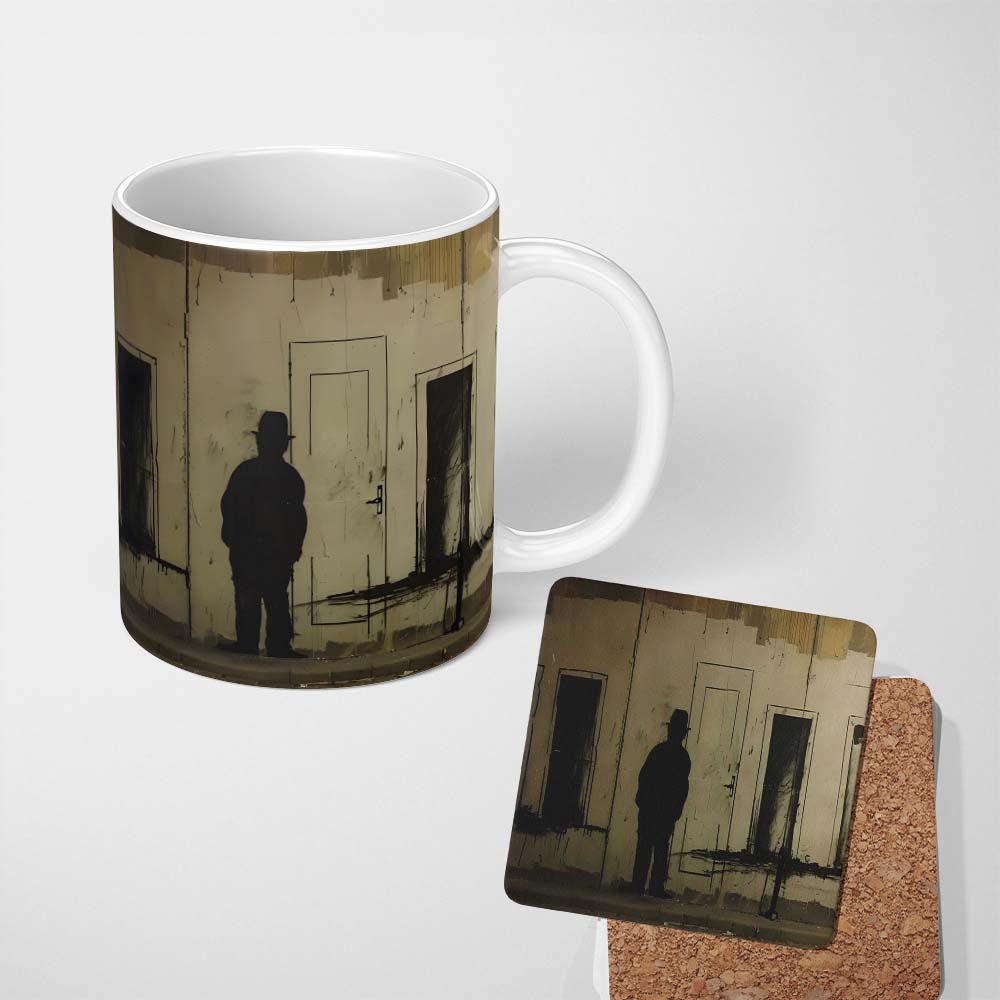 Shadow Man Among Painted Doorways Urban Art 11oz Ceramic Coffee Tea Mug White Large Handle
