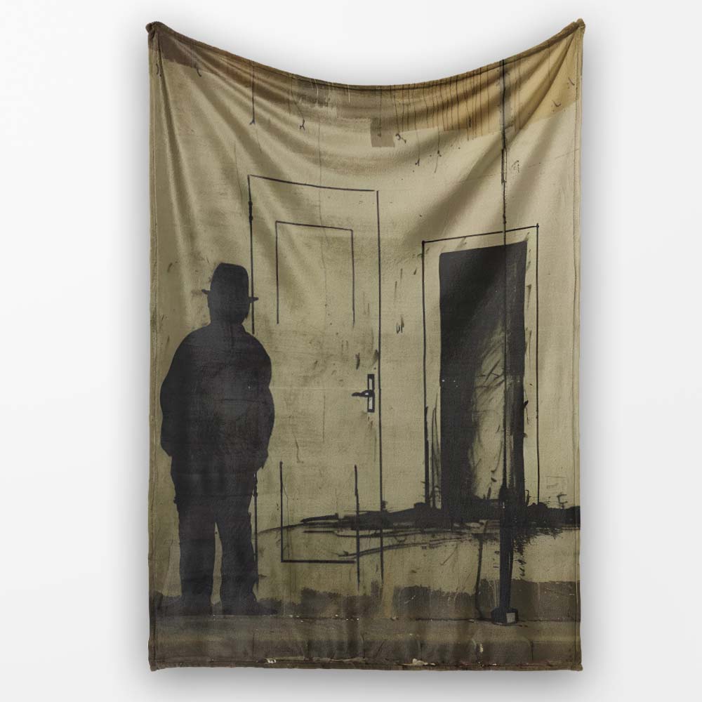 Shadow Man Among Painted Doorways Urban Art, Bedroom Living Room Accent, Unique Artistic Design - Super Soft Fleece Blanket Bed Sofa Throw