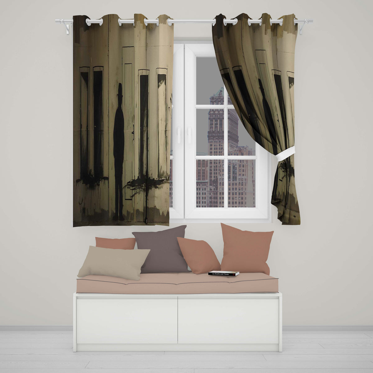 Shadow Man Among Painted Doorways Urban Art Stylish Unique Artwork for Home Decor Readymade Eyelet Ring Top Thermal 100% Blackout Curtains