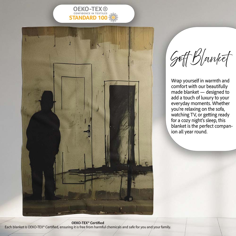Shadow Man Among Painted Doorways Urban Art, Bedroom Living Room Accent, Unique Artistic Design - Super Soft Fleece Blanket Bed Sofa Throw