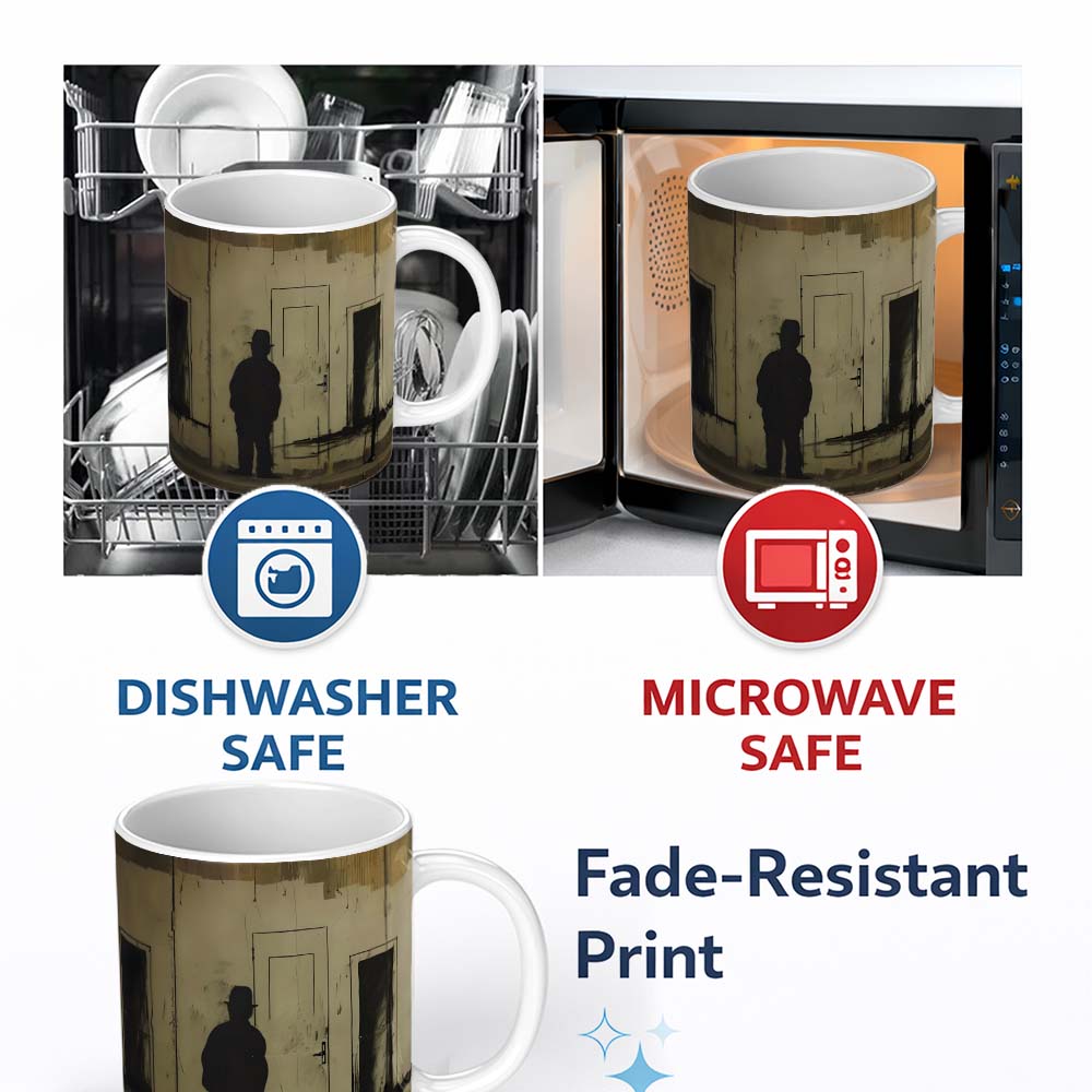 Shadow Man Among Painted Doorways Urban Art 11oz Ceramic Coffee Tea Mug White Large Handle